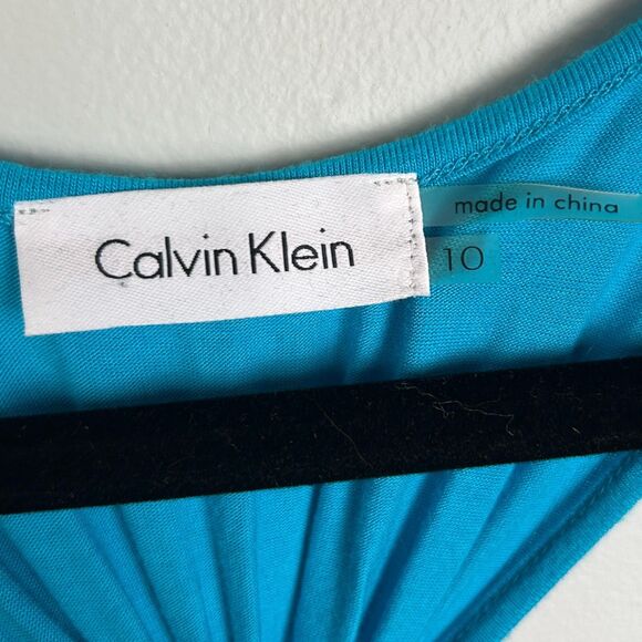 Calvin Klein Pool Blue Racerback Jersey Striped Maxi Dress Stretch Comfort 10 - Picture 11 of 13